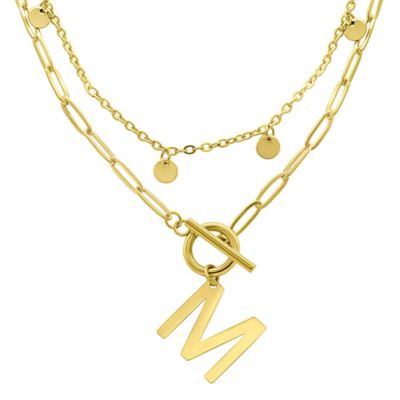 Adornia Tarnish Resistant 14k Gold Plated Confetti And Paperclip Layered Initial Toggle Necklace, 17 in