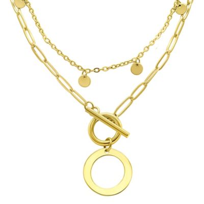 Adornia Tarnish Resistant 14k Gold Plated Confetti And Paperclip Layered Initial Toggle Necklace, 17 in
