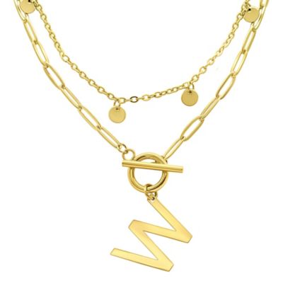 Adornia Tarnish Resistant 14k Gold Plated Confetti And Paperclip Layered Initial Toggle Necklace, 17 in