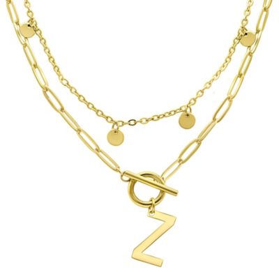 Adornia Tarnish Resistant 14k Gold Plated Confetti And Paperclip Layered Initial Toggle Necklace, 17 in