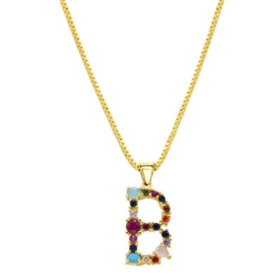 Adornia 14k Gold Plated Multi Color Stone Initial Necklace