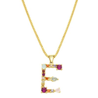 Adornia 14k Gold Plated Multi Color Stone Initial Necklace