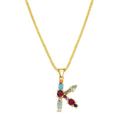 Adornia 14k Gold Plated Multi Color Stone Initial Necklace