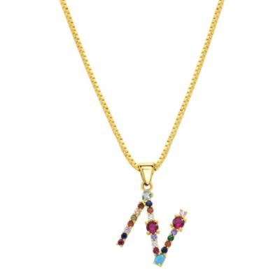 Adornia 14k Gold Plated Multi Color Stone Initial Necklace