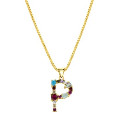 Adornia 14k Gold Plated Multi Color Stone Initial Necklace