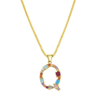 Adornia 14k Gold Plated Multi Color Stone Initial Necklace