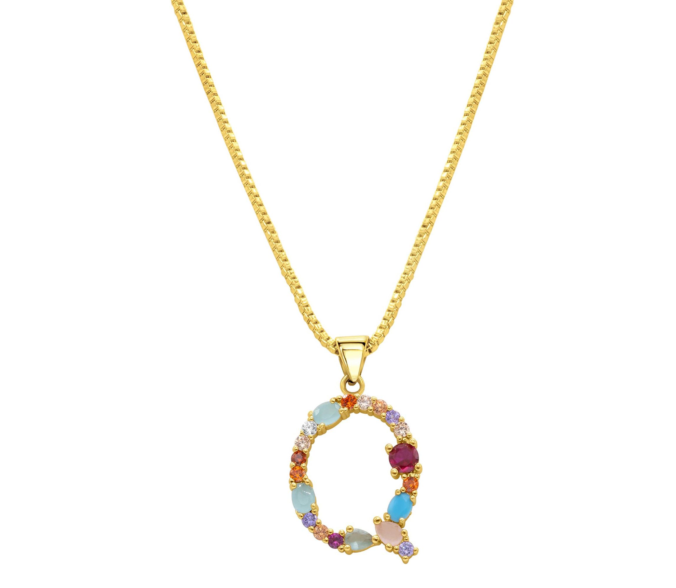 14k Gold Plated Multi Color Stone Initial Necklace
