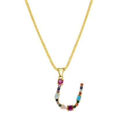 Adornia 14k Gold Plated Multi Color Stone Initial Necklace