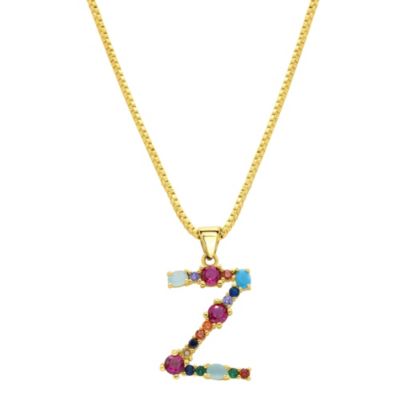 Adornia 14k Gold Plated Multi Color Stone Initial Necklace