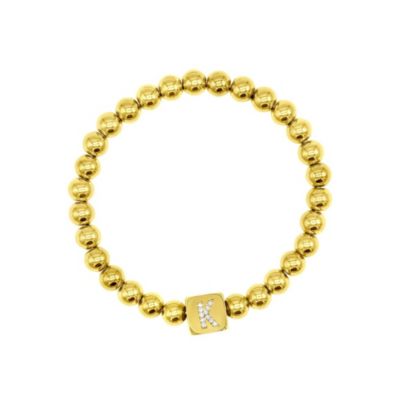 Adornia 14k Gold Plated Initial Cube Stretch Bracelet, 8 in