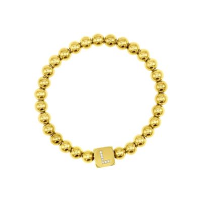 Adornia 14k Gold Plated Initial Cube Stretch Bracelet, 8 in