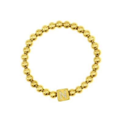 Adornia 14k Gold Plated Initial Cube Stretch Bracelet, 8 in