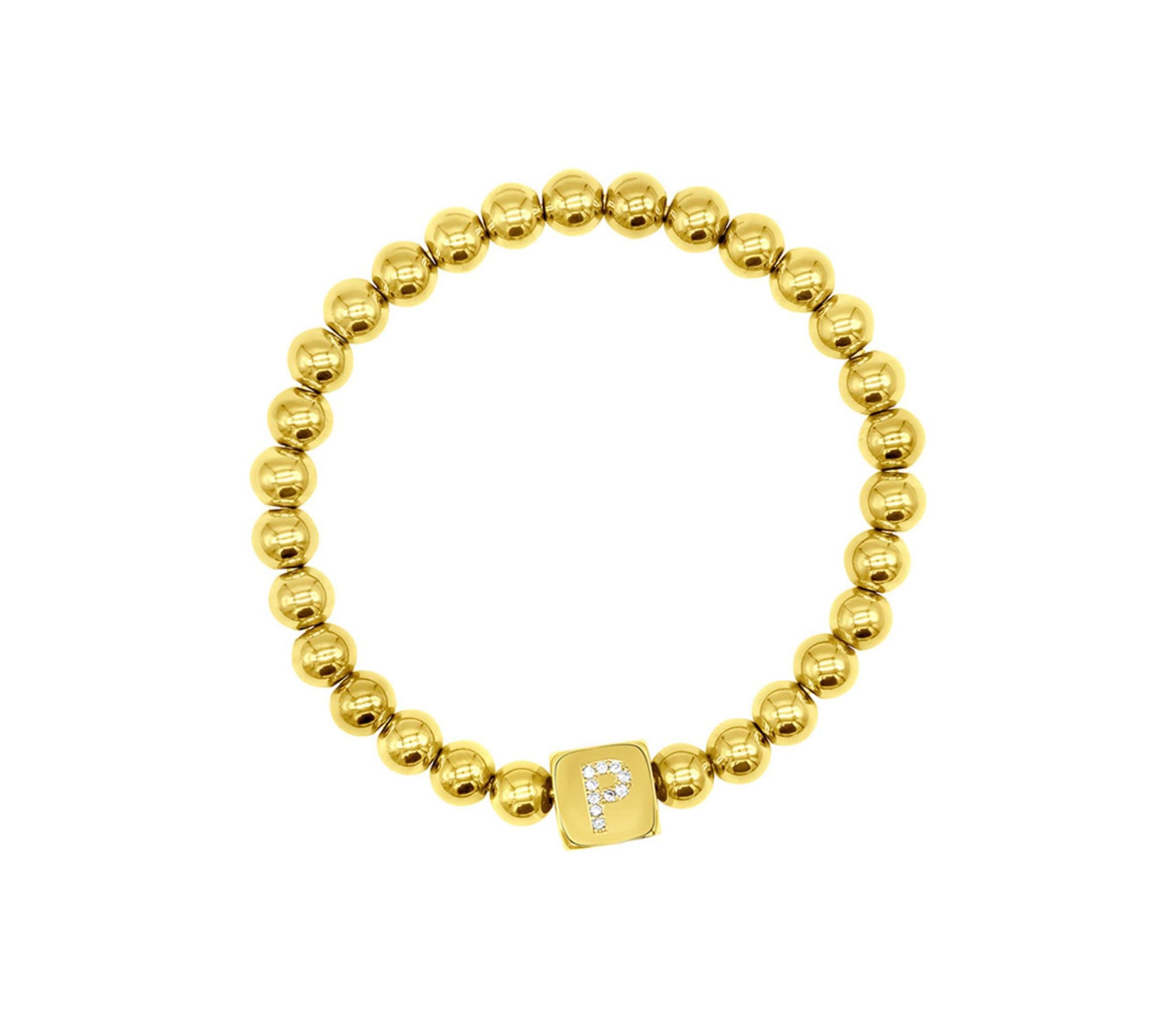 14k Gold Plated Initial Cube Stretch Bracelet