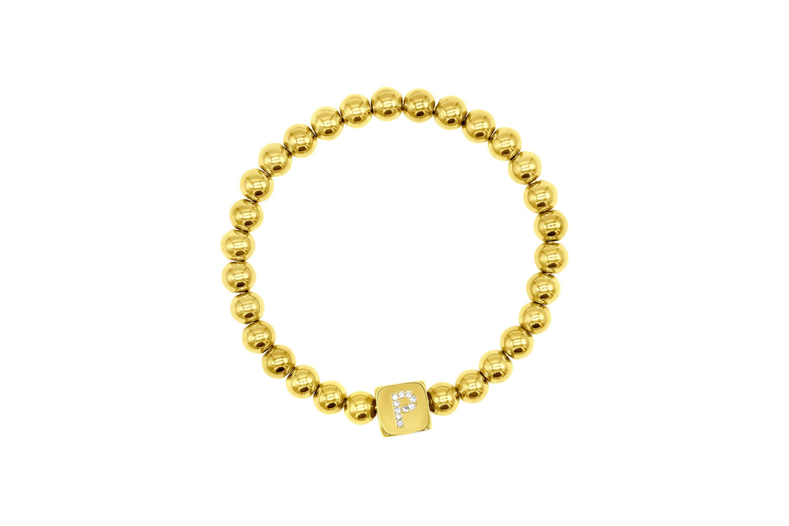14k Gold Plated Initial Cube Stretch Bracelet