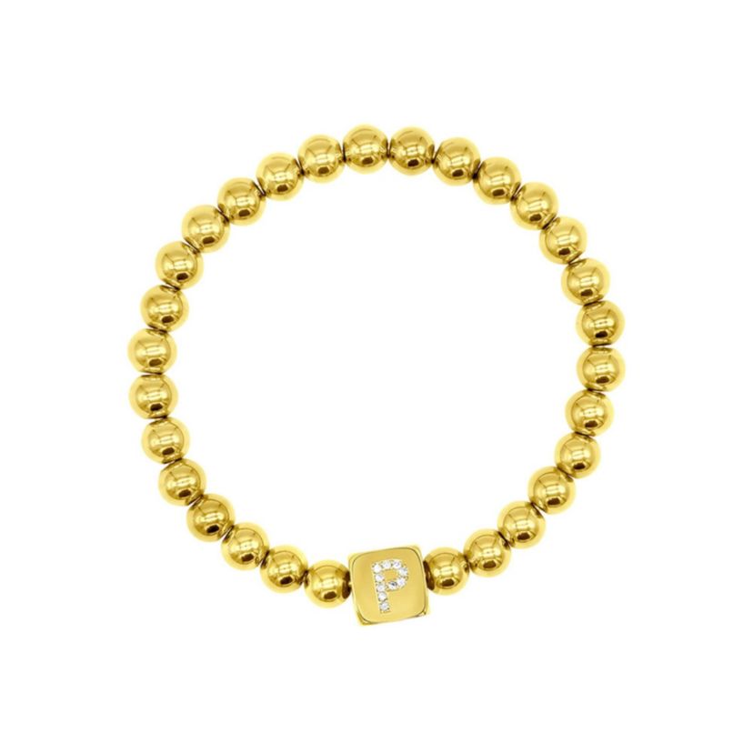 14k Gold Plated Initial Cube Stretch Bracelet