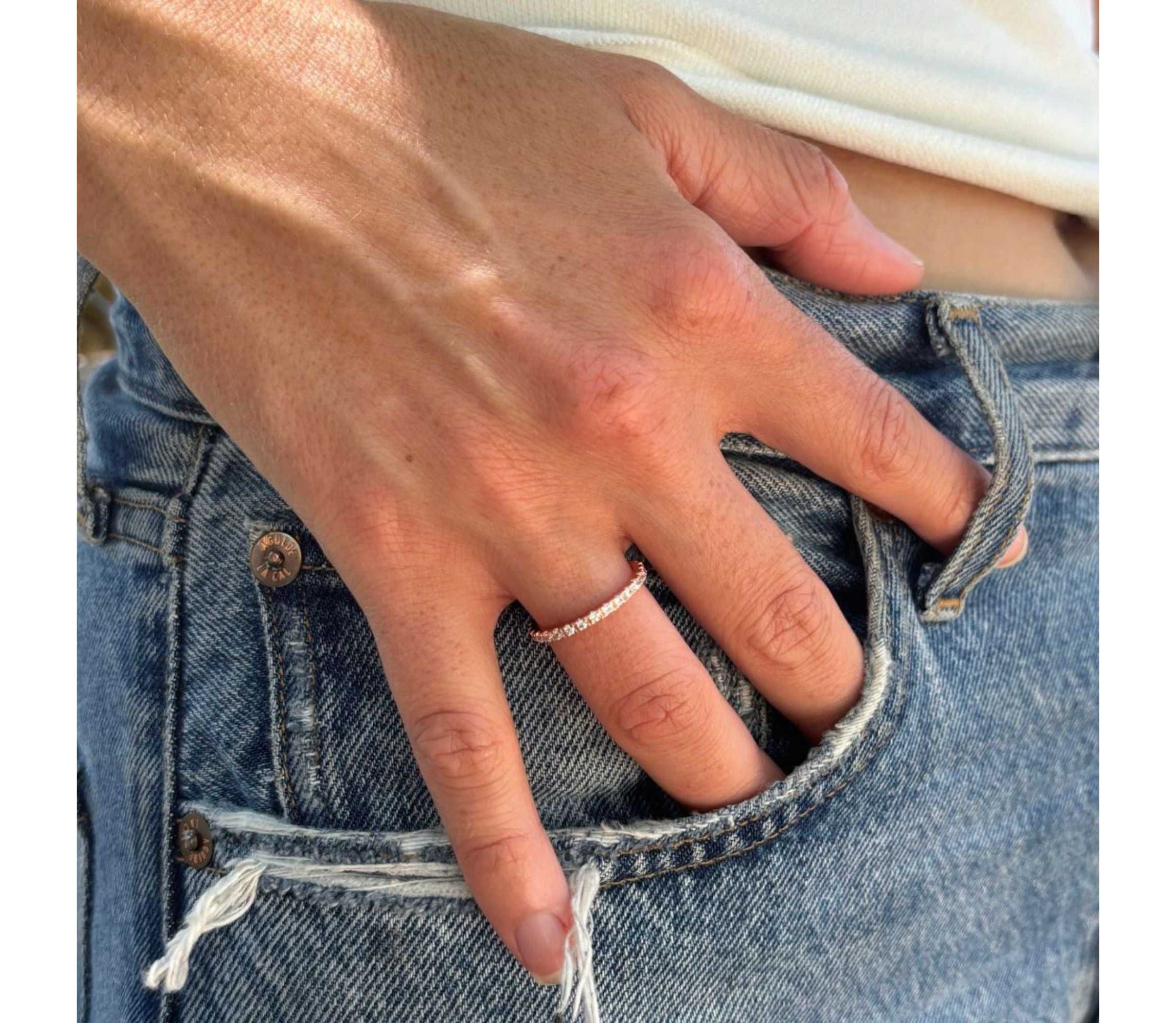 14k Rose Gold Plated Crystal Eternity Band Ring
