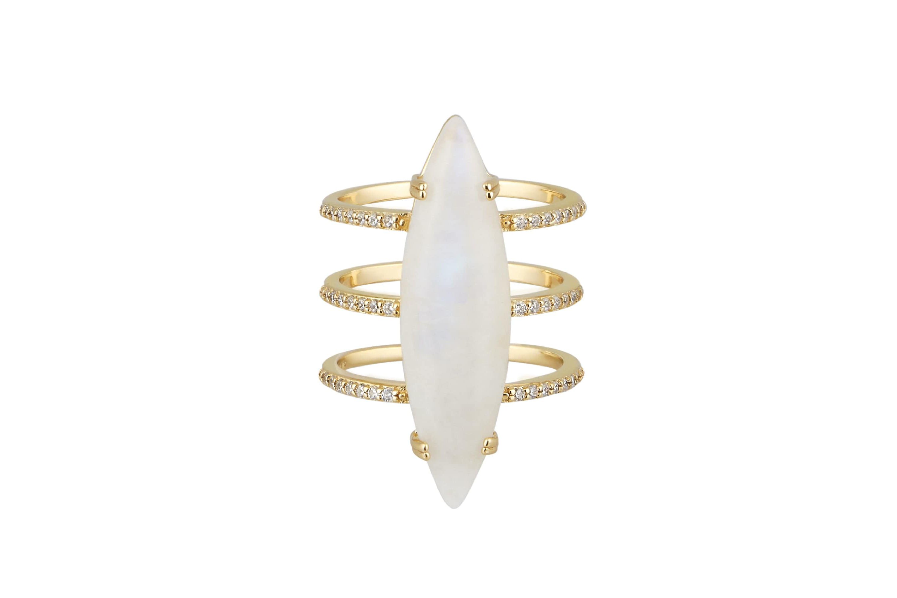 14k Gold Vermeil Moonstone Marquis Ring