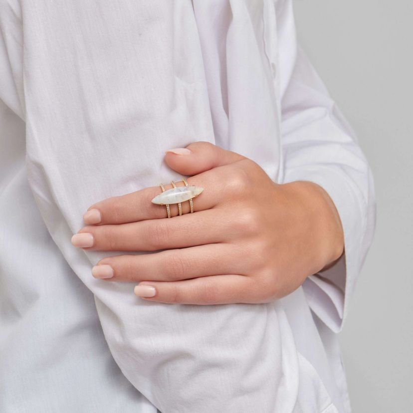 14k Gold Vermeil Moonstone Marquis Ring