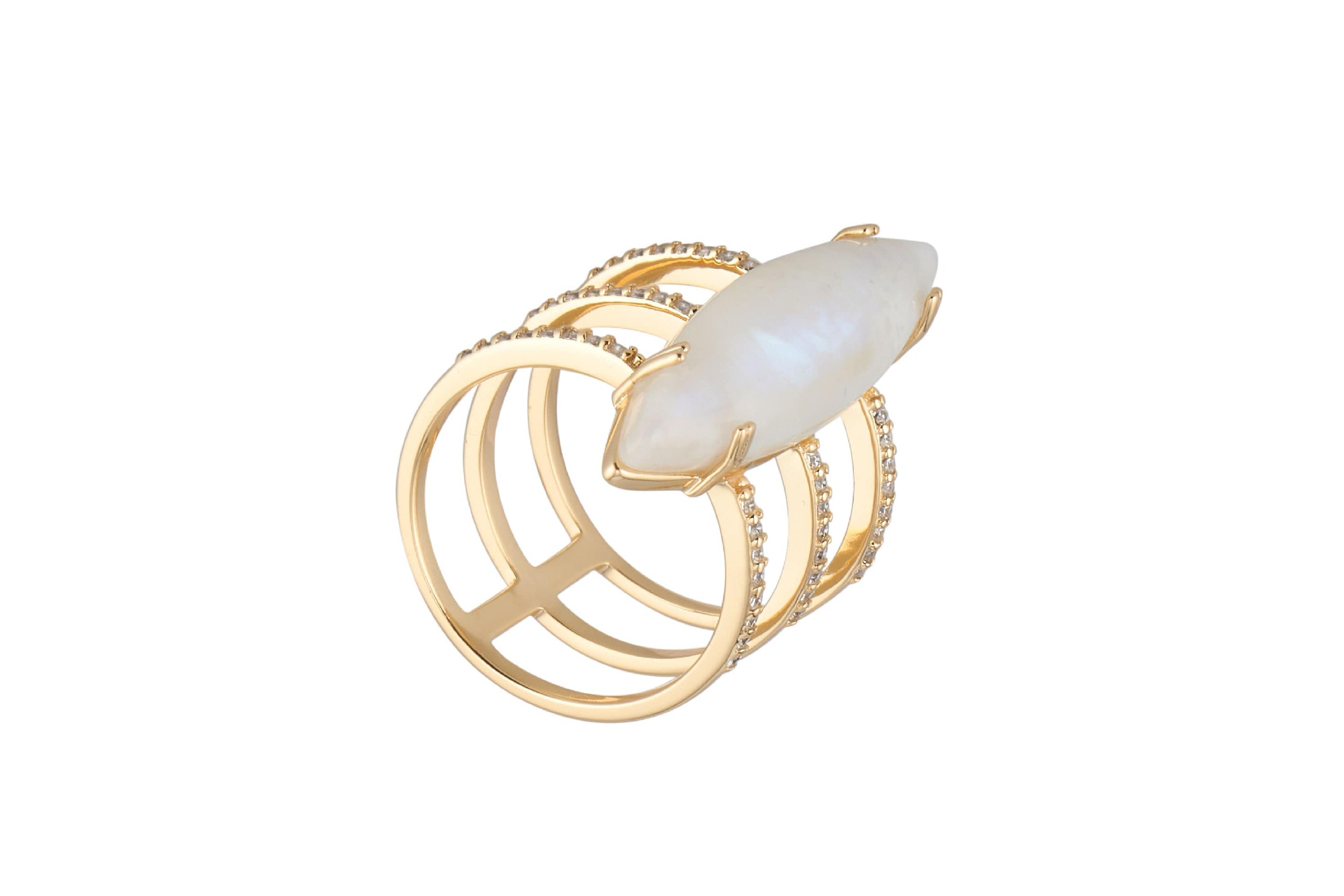 14k Gold Vermeil Moonstone Marquis Ring