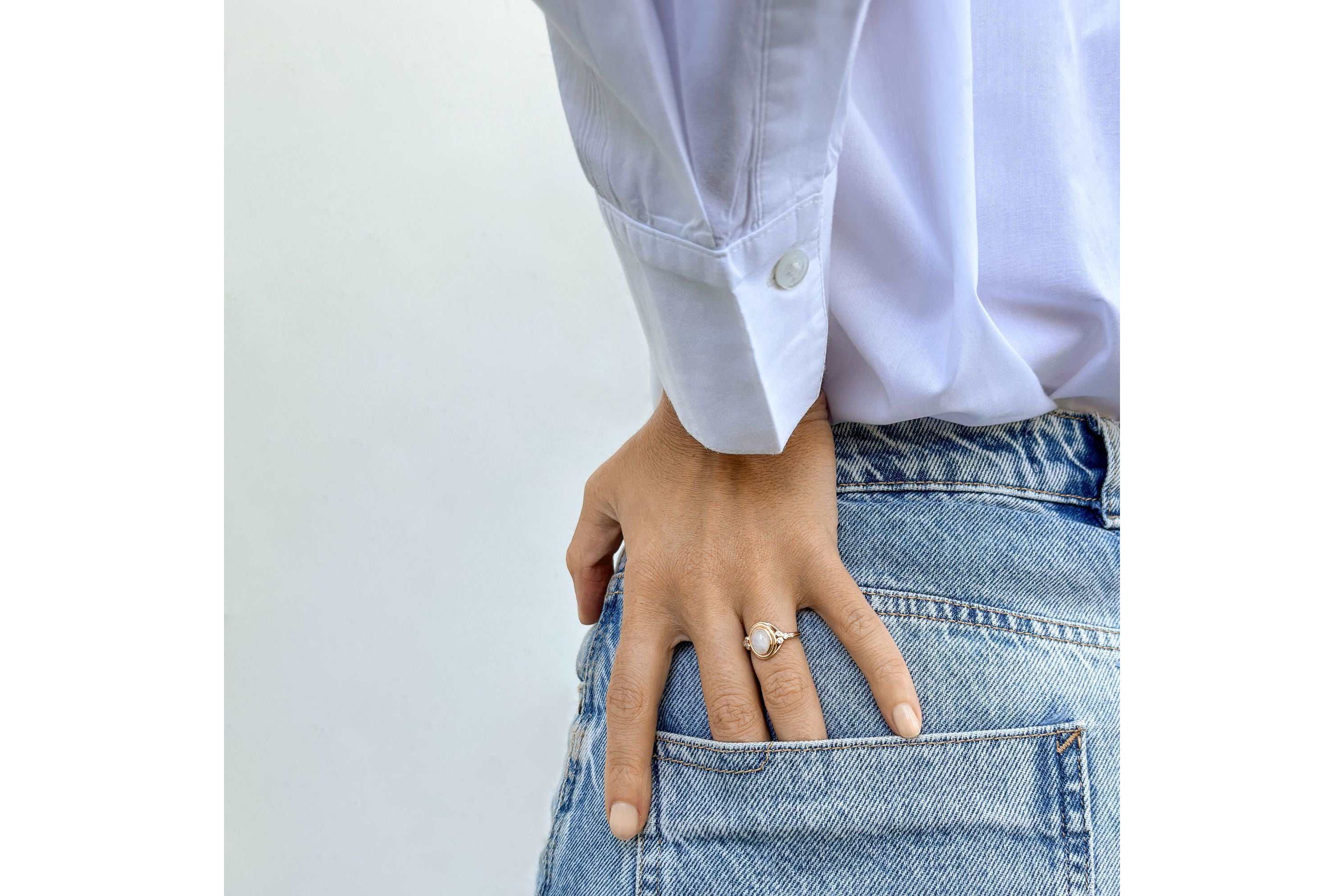 Moonstone Ring with Side Stones 14k gold vermeil