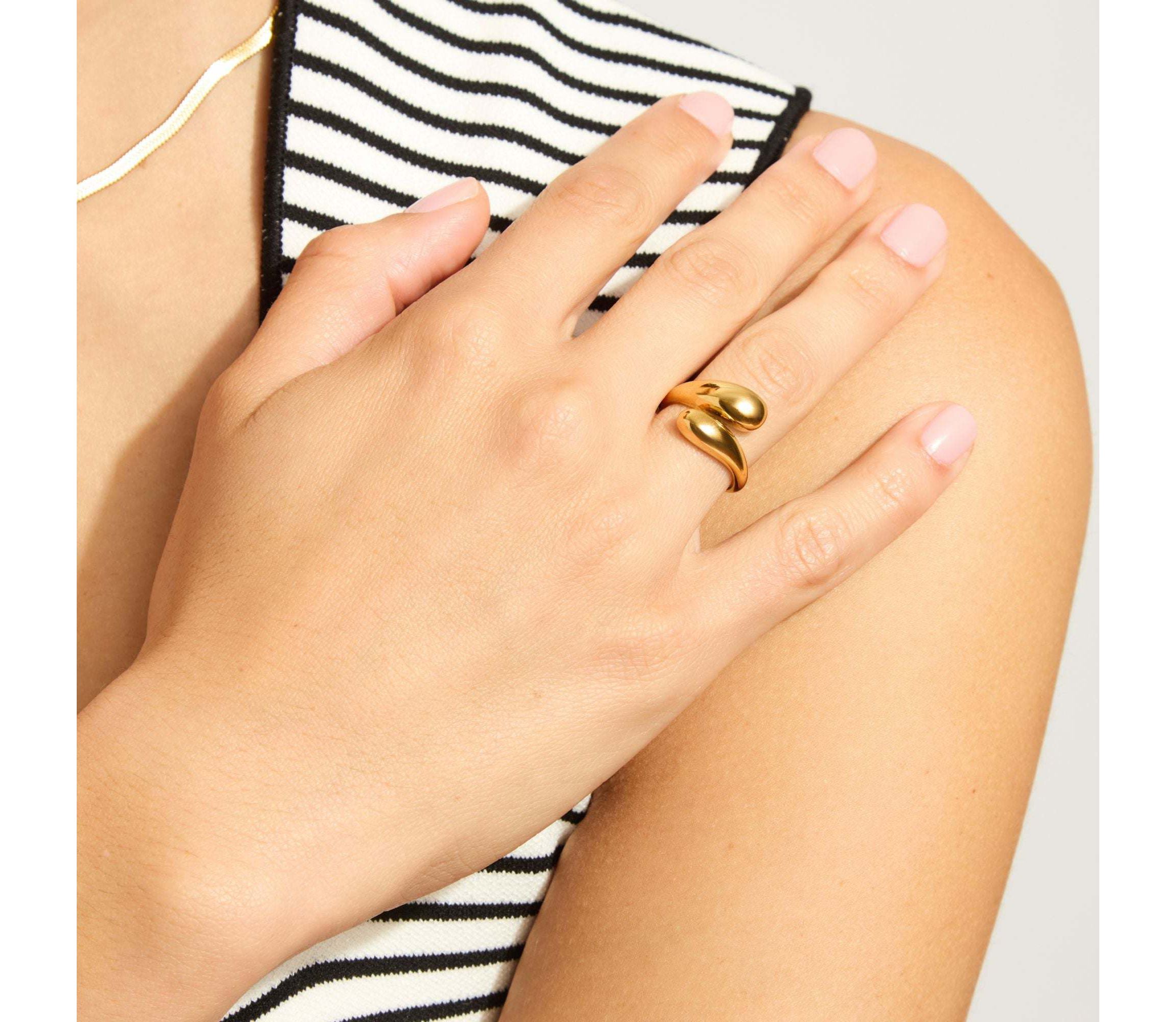 Tarnish Resistant 18k Yellow Gold Plated Overlapping Chunky Bands Ring