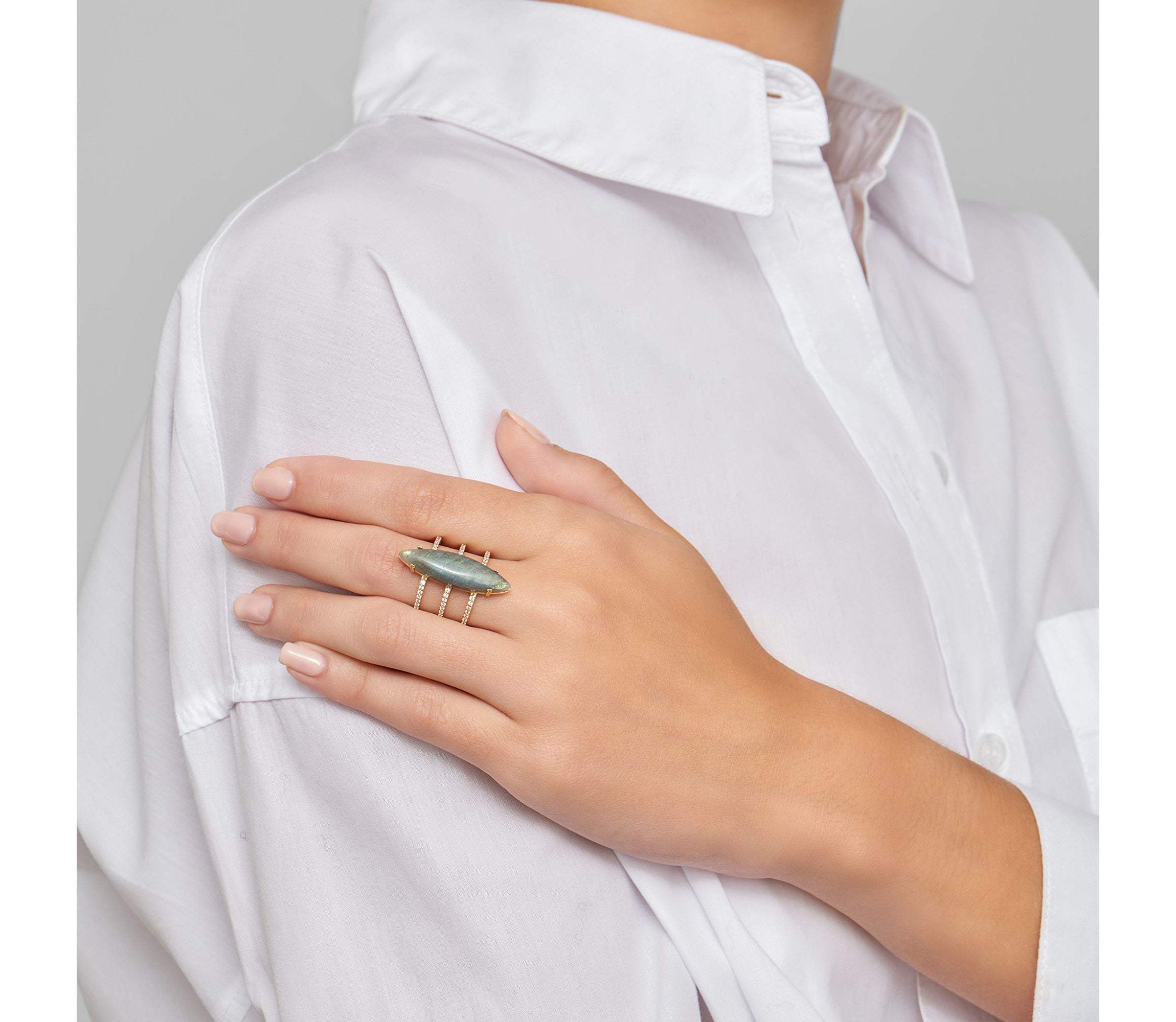 14k Gold Vermeil Labradorite Marquis Ring