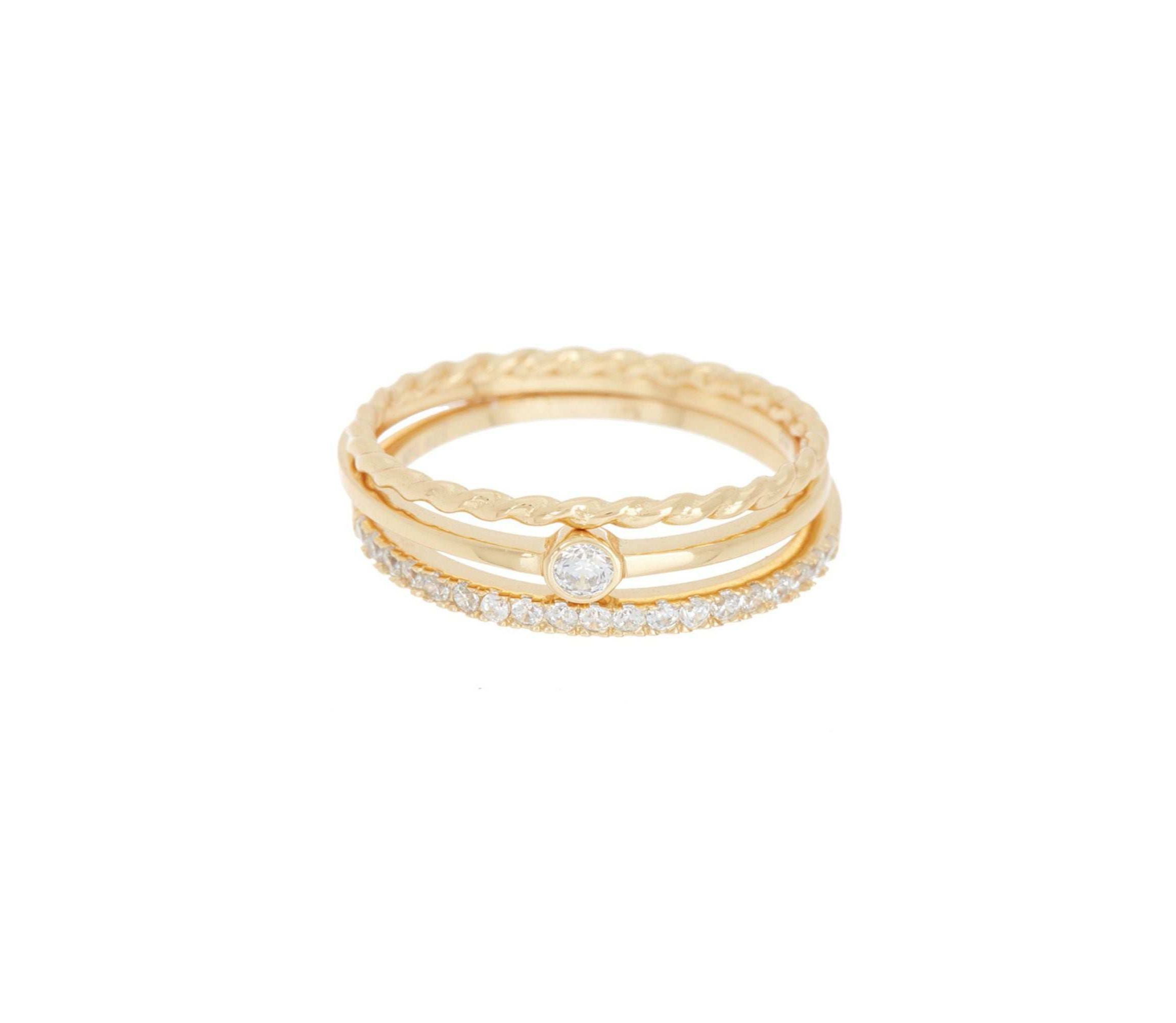 14k Gold Plated Three Band Ring Set