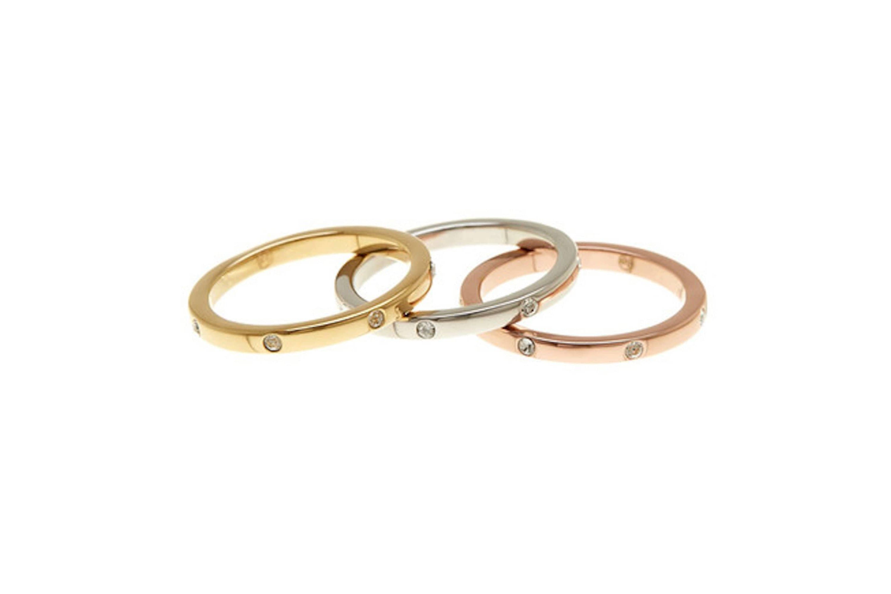 Tarnish Resistant Tri-Color Dotted Eternity Band Set