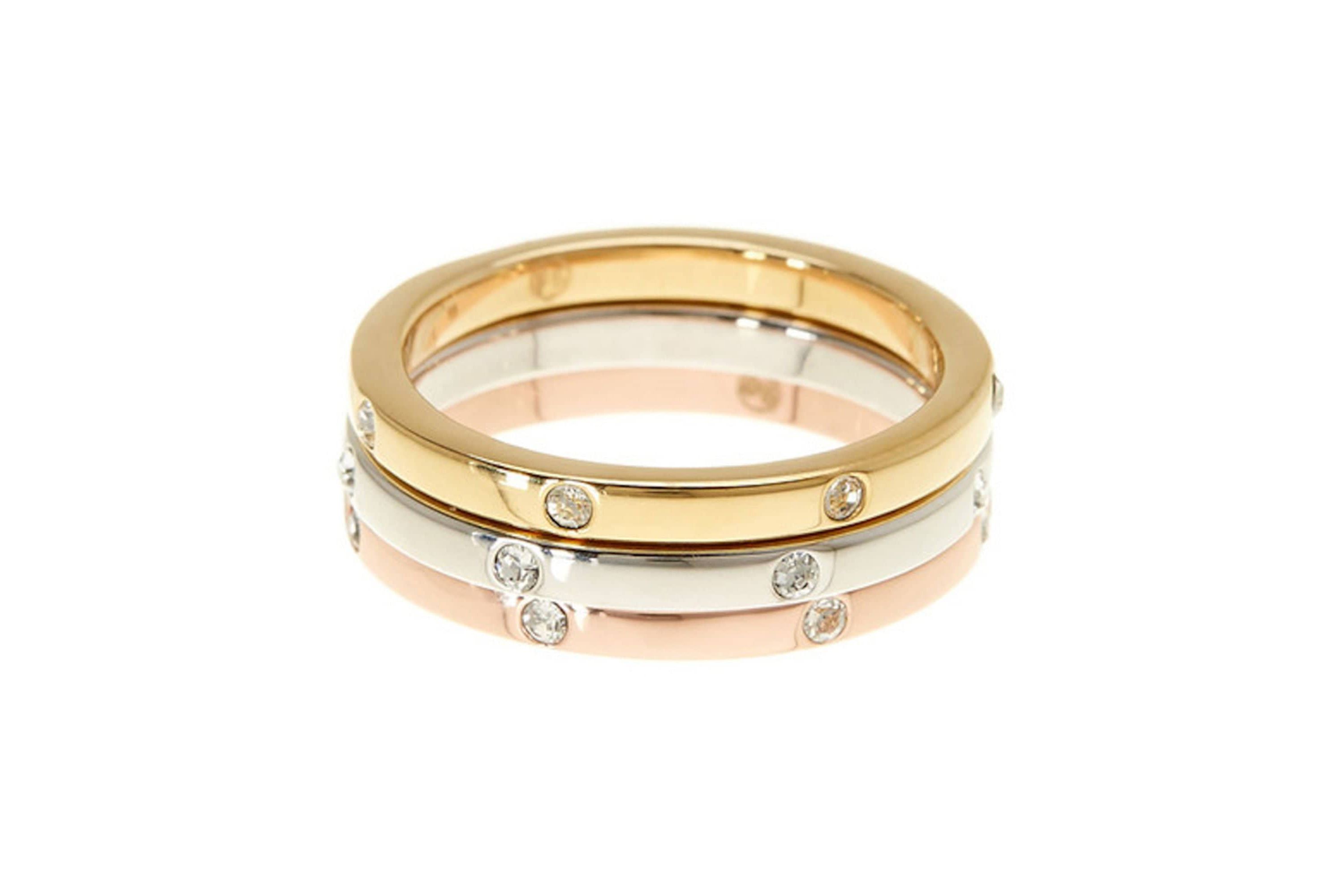 Tarnish Resistant Tri-Color Dotted Eternity Band Set
