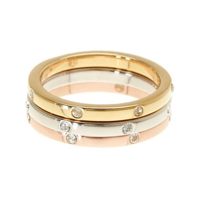 Tarnish Resistant Tri-Color Dotted Eternity Band Set