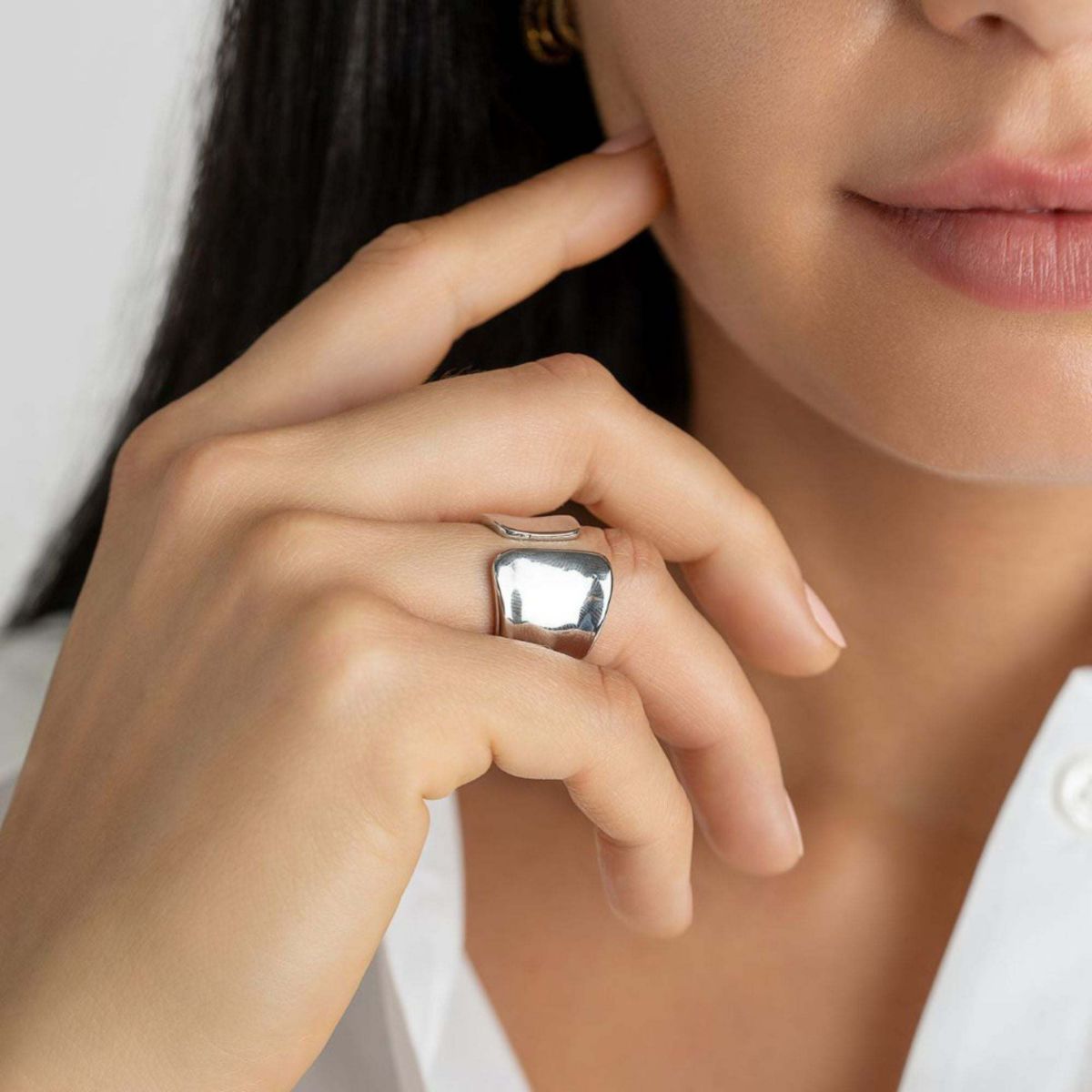 Rhodium Plated Tall Open Band Ring
