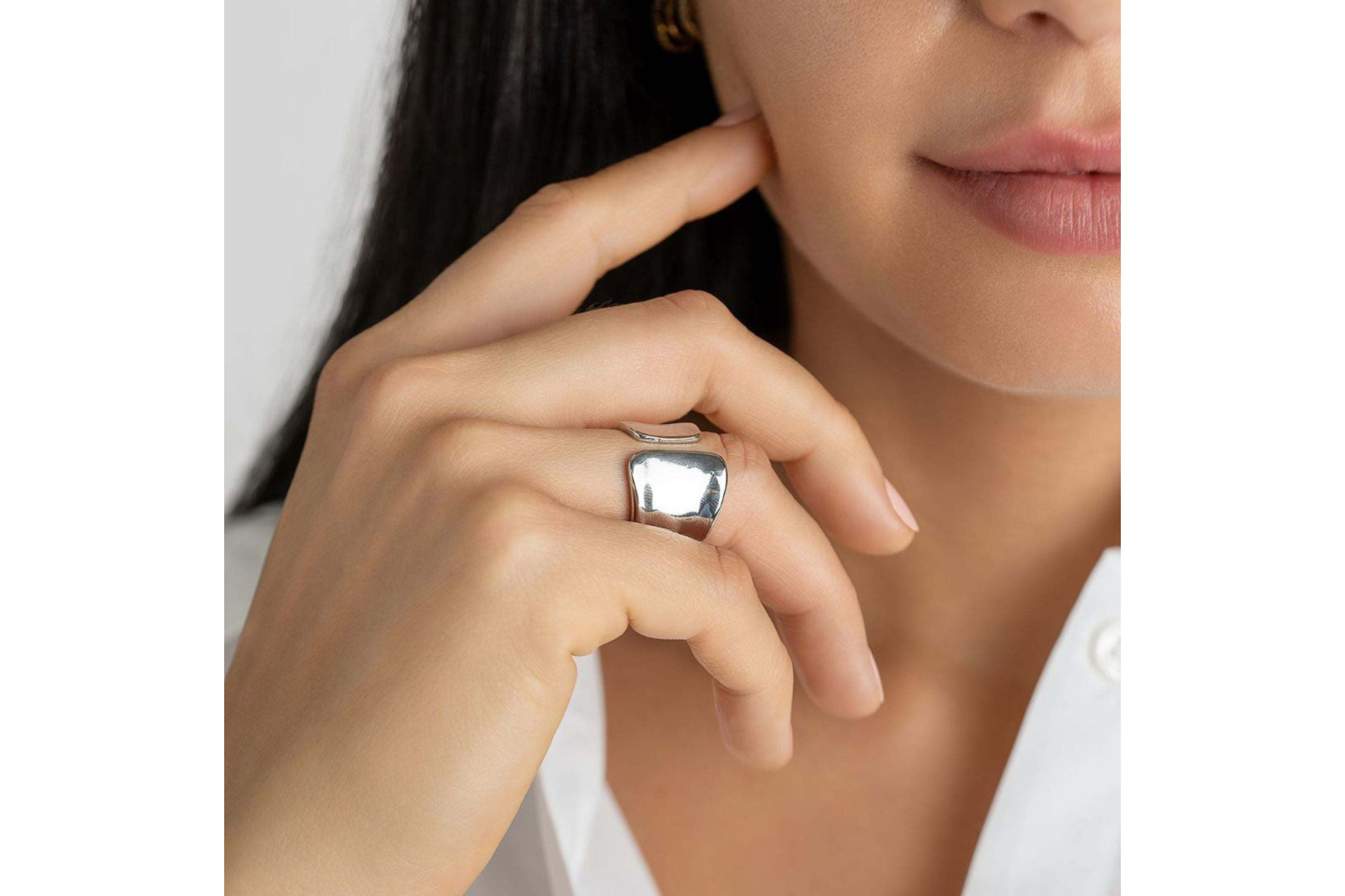 Rhodium Plated Tall Open Band Ring