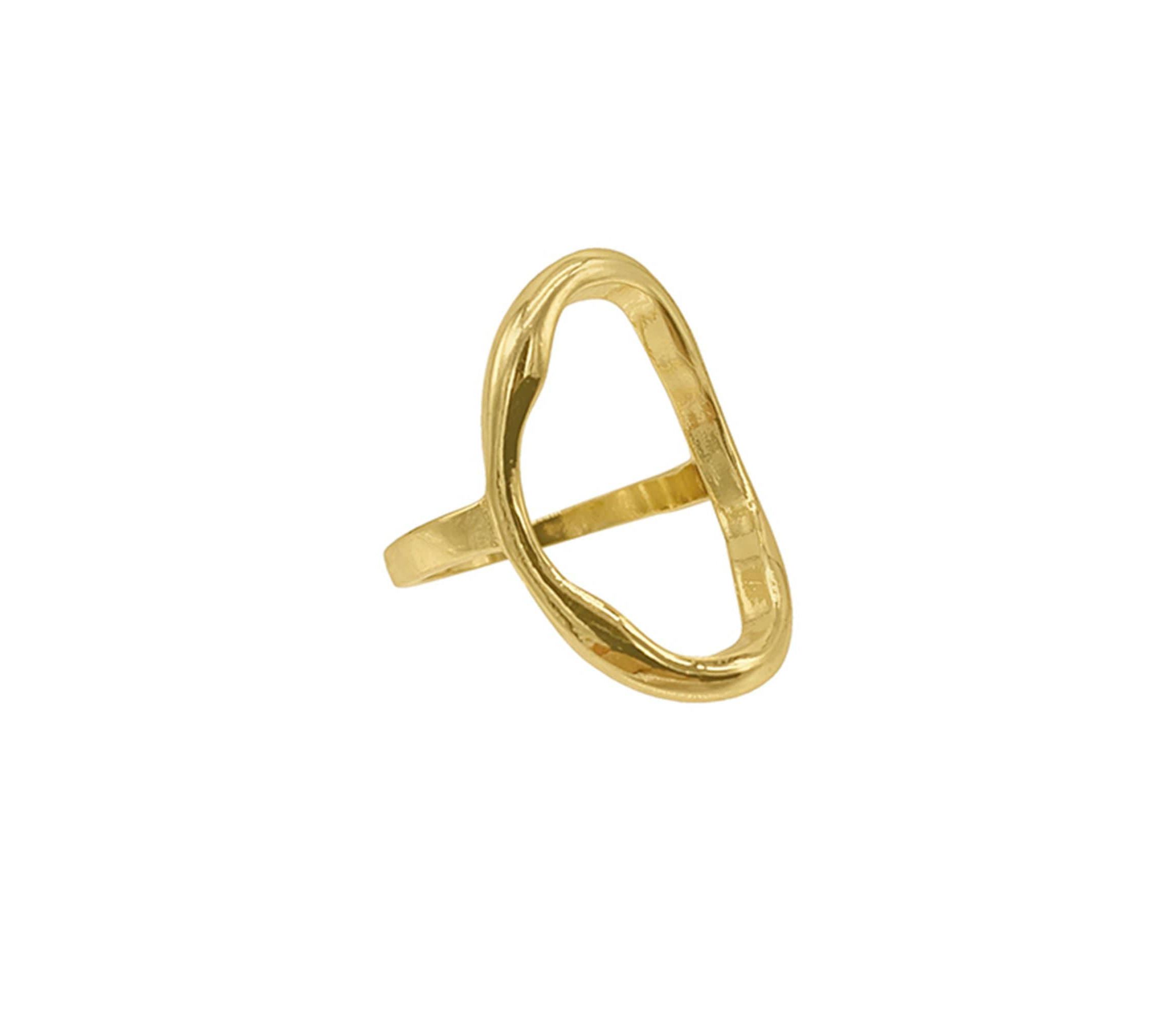 14k Gold Plated Open Hammered Oval Ring