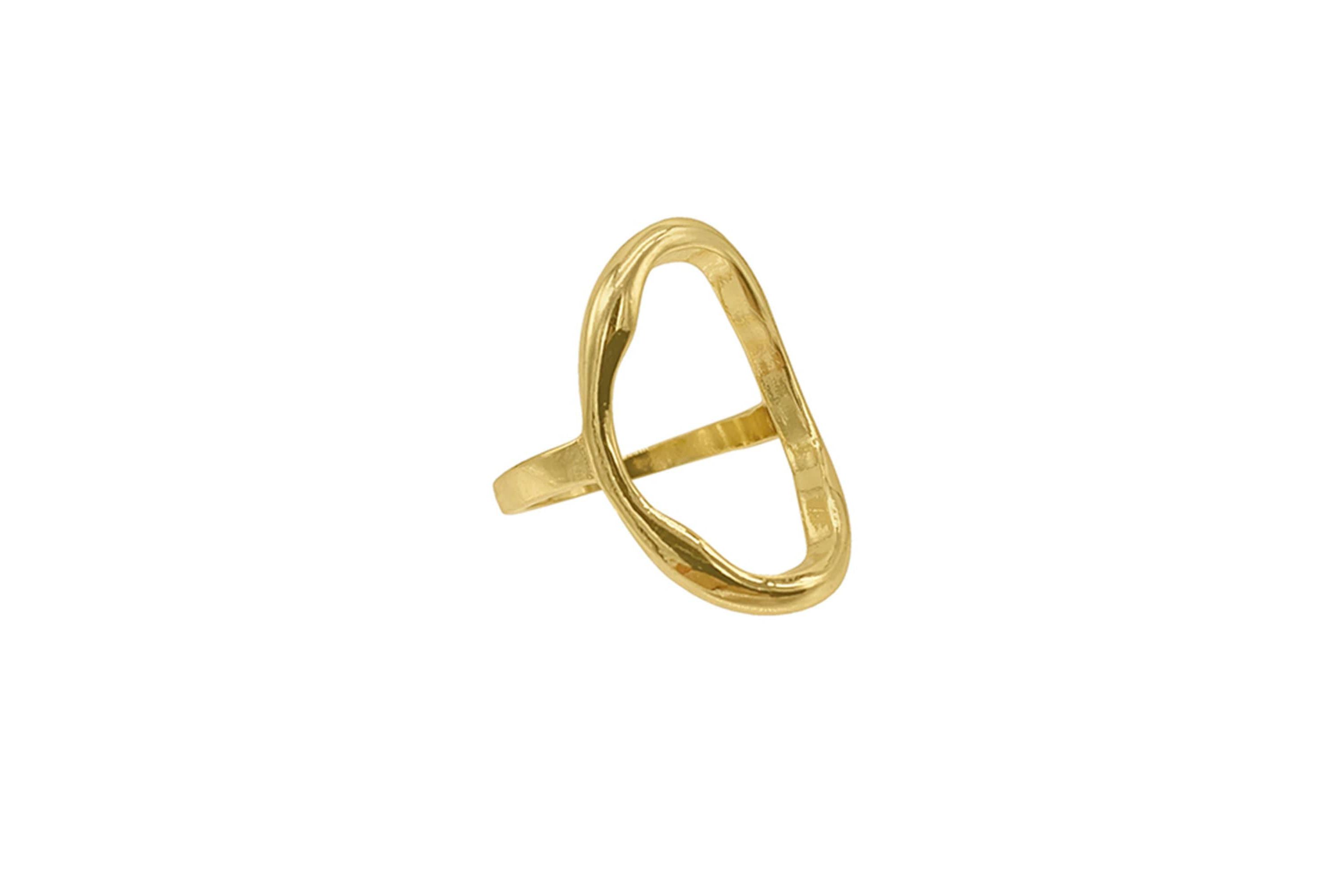 14k Gold Plated Open Hammered Oval Ring