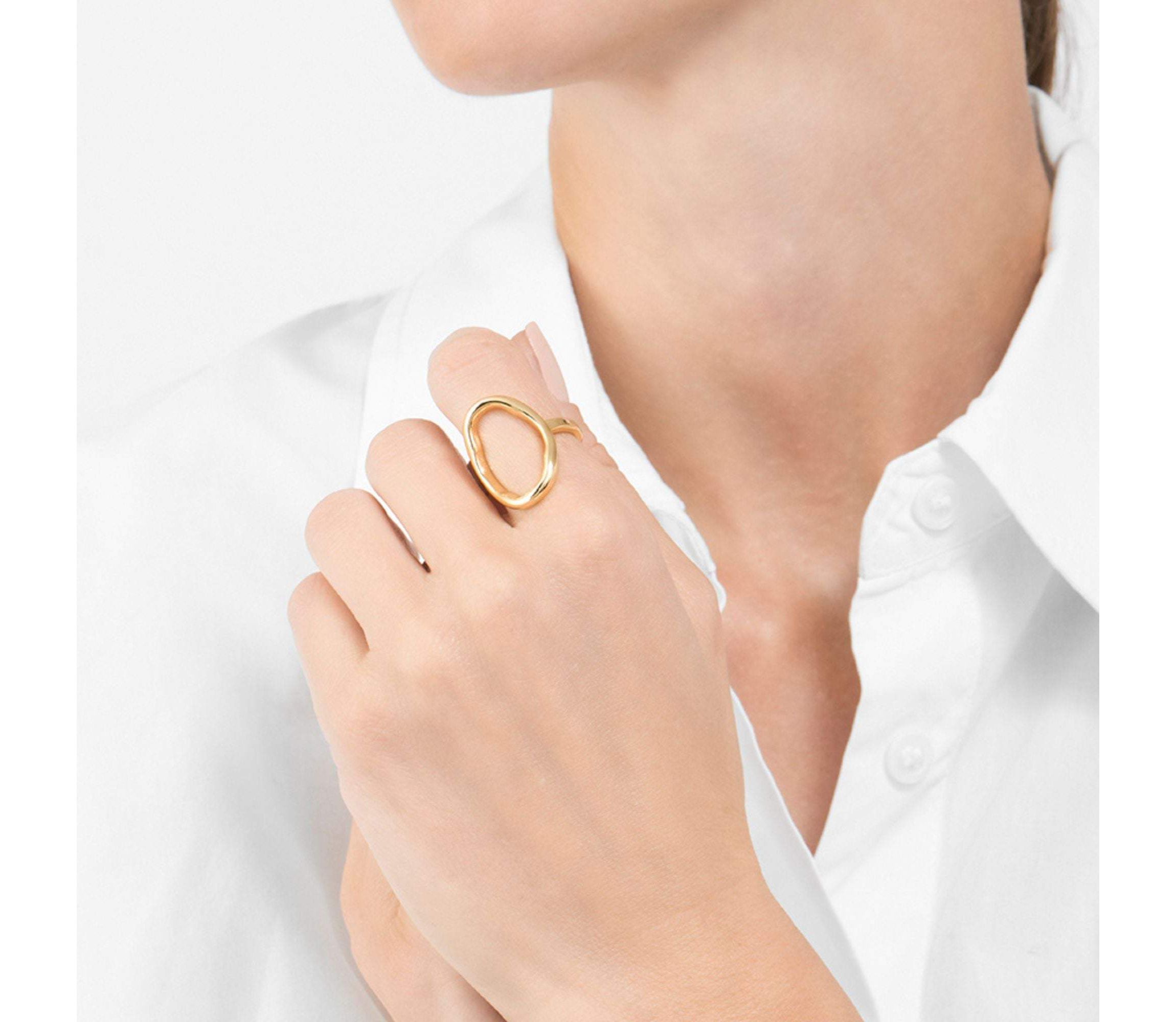 14k Gold Plated Open Hammered Oval Ring