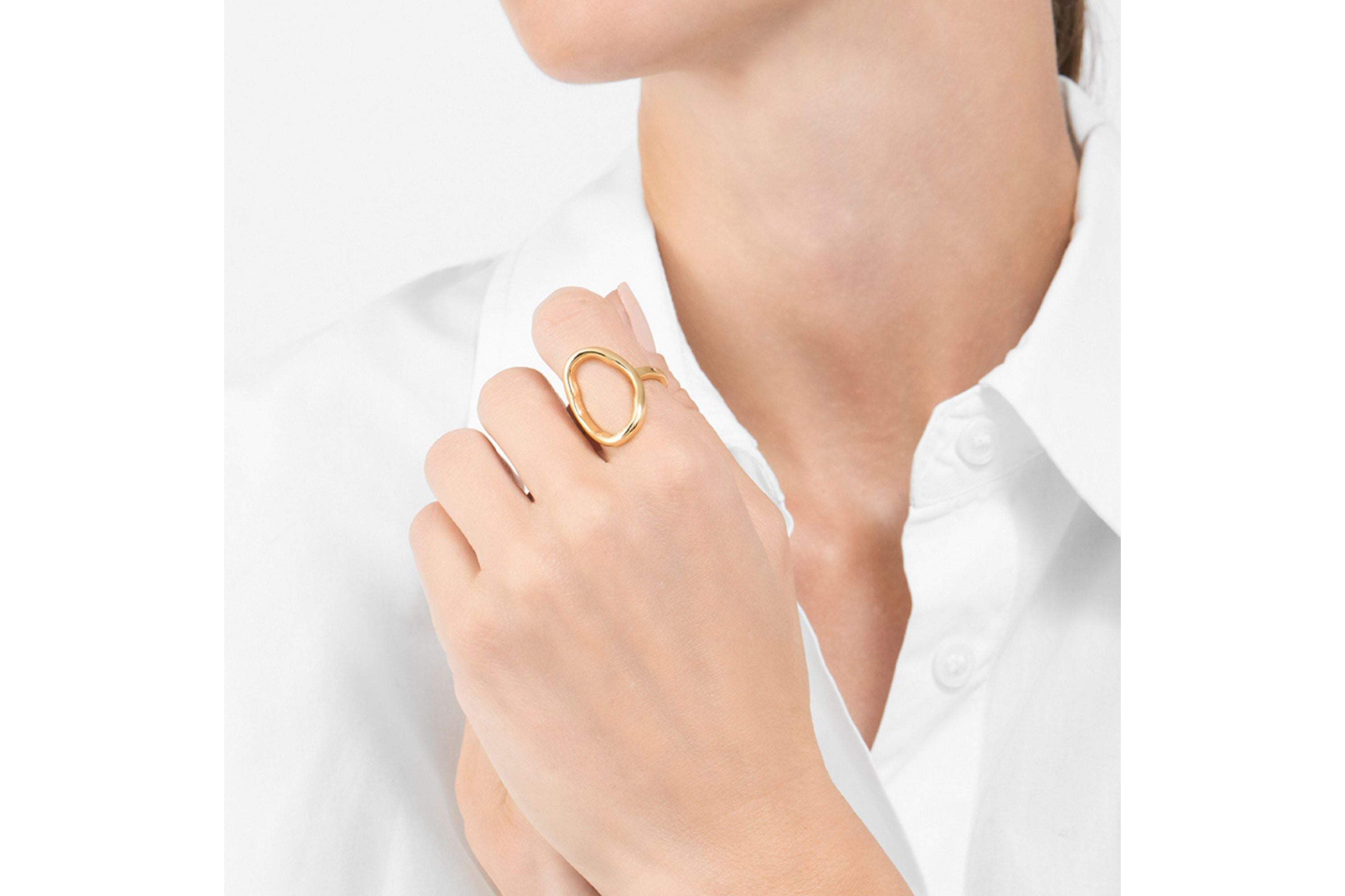 14k Gold Plated Open Hammered Oval Ring