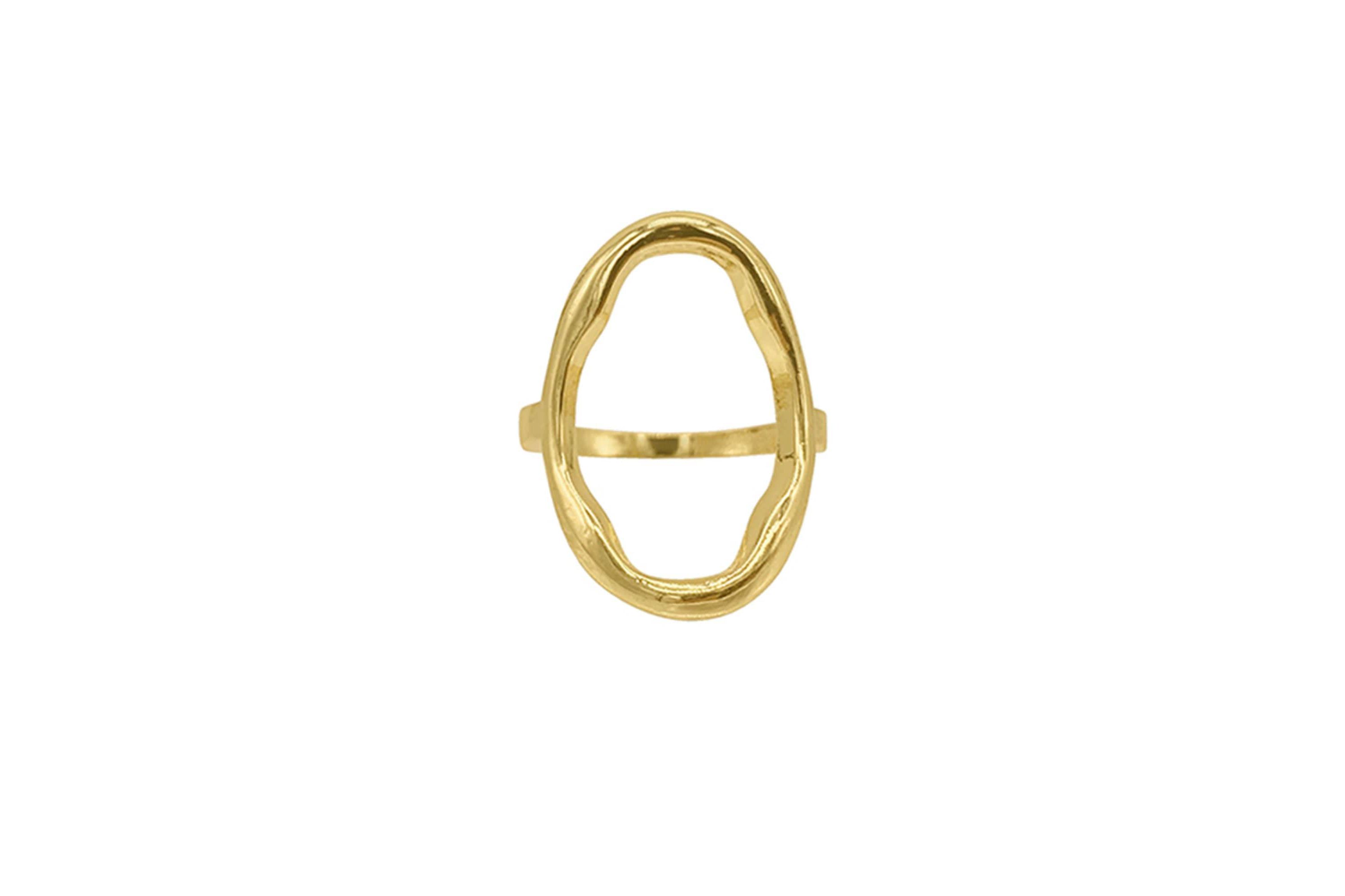 14k Gold Plated Open Hammered Oval Ring