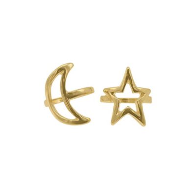 Adornia 14k Gold Plated Moon and Star Ring Set
