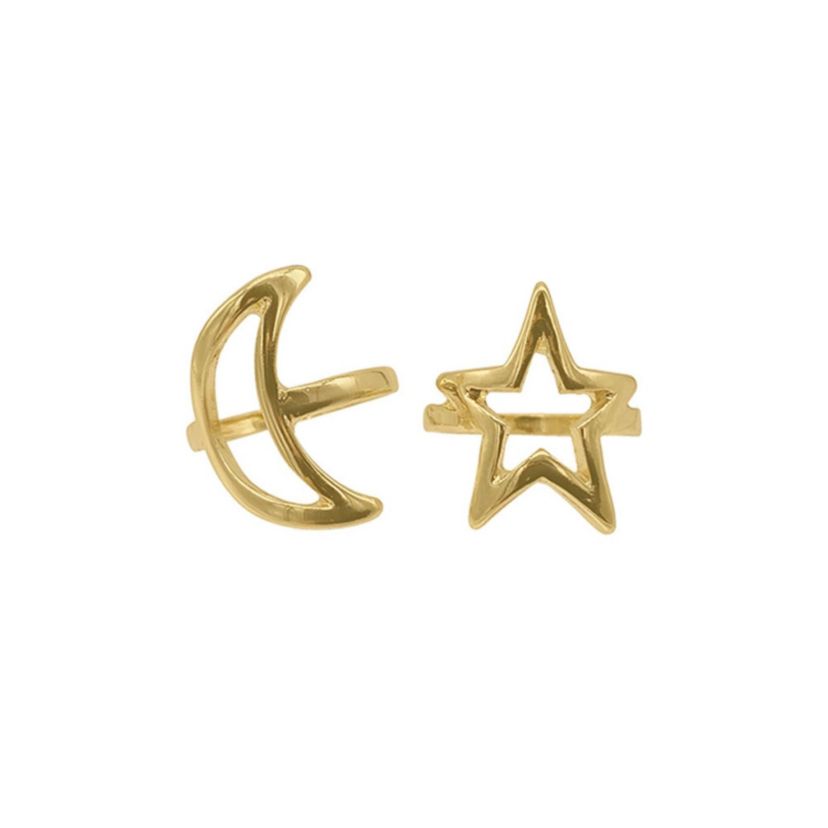 14k Gold Plated Moon and Star Ring Set