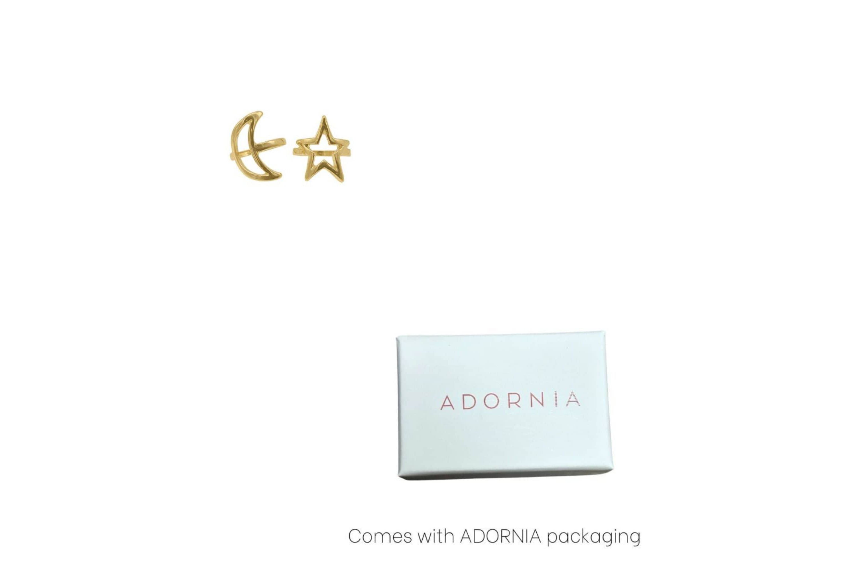 14k Gold Plated Moon and Star Ring Set