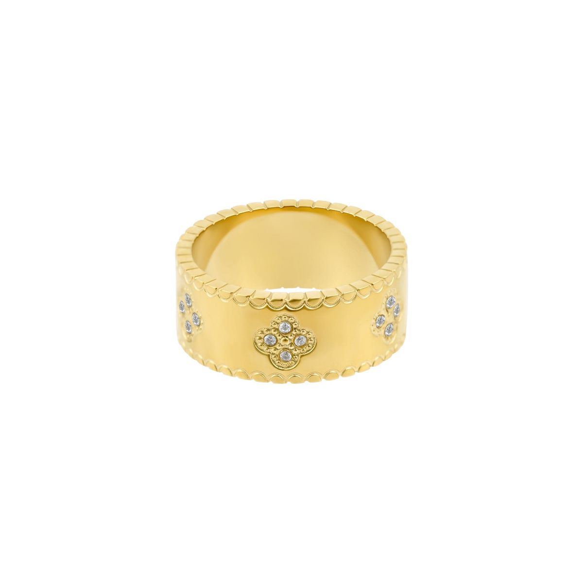 Tarnish Resistant 18k Gold Plated Crystal Clover Band Ring