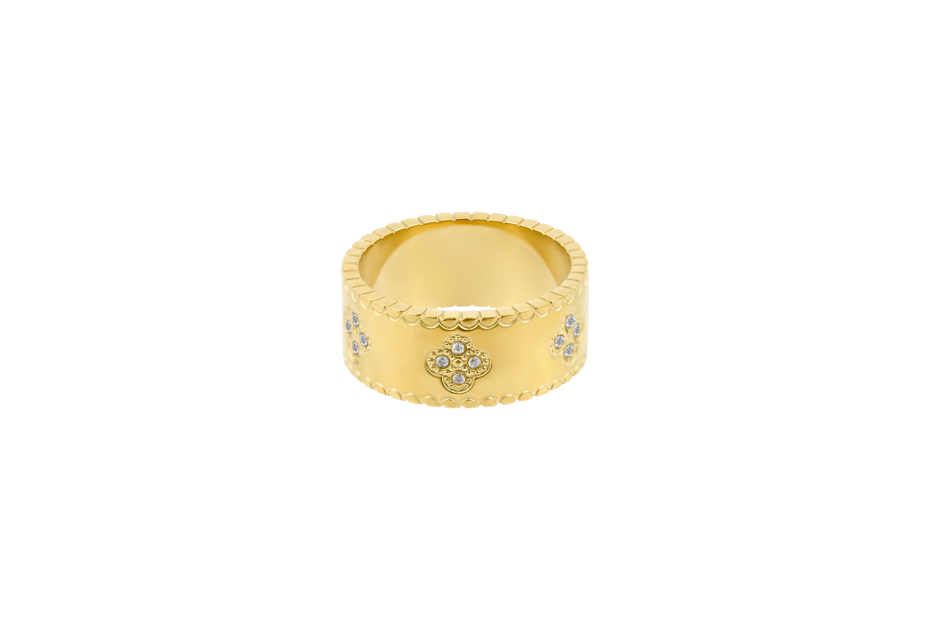 Tarnish Resistant 18k Gold Plated Crystal Clover Band Ring