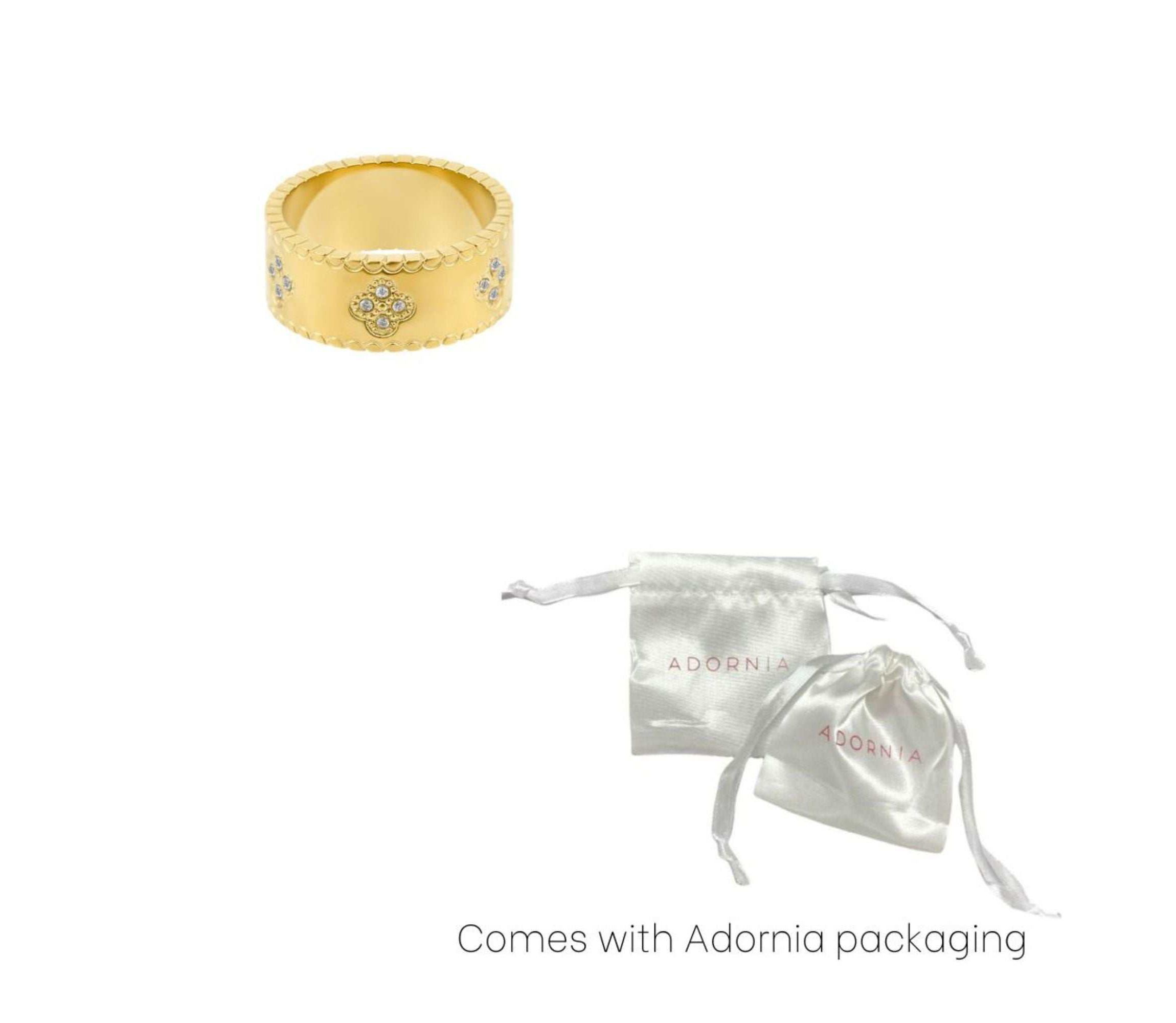 Tarnish Resistant 18k Gold Plated Crystal Clover Band Ring