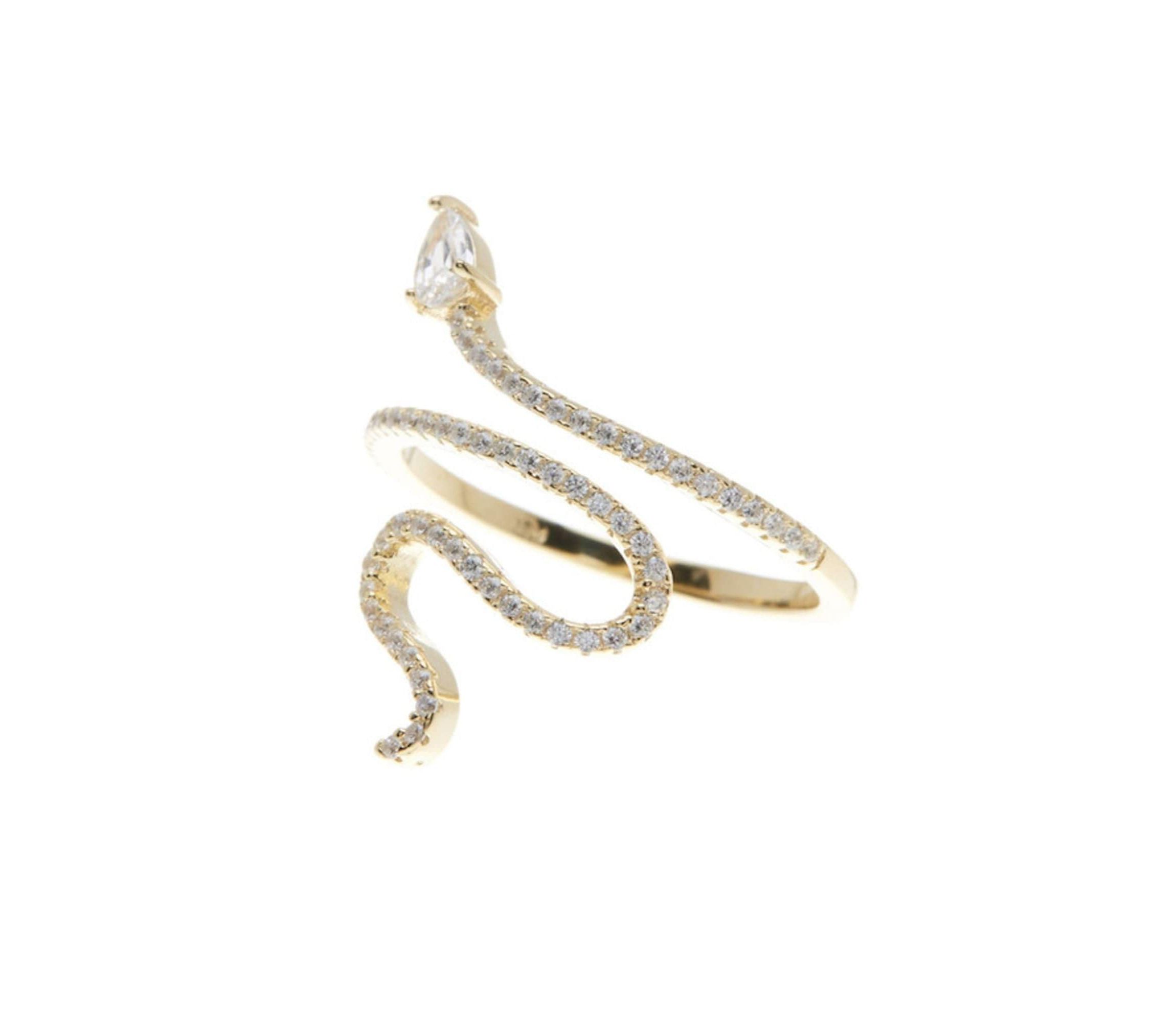 14k Gold Plated Snake Crystal Ring