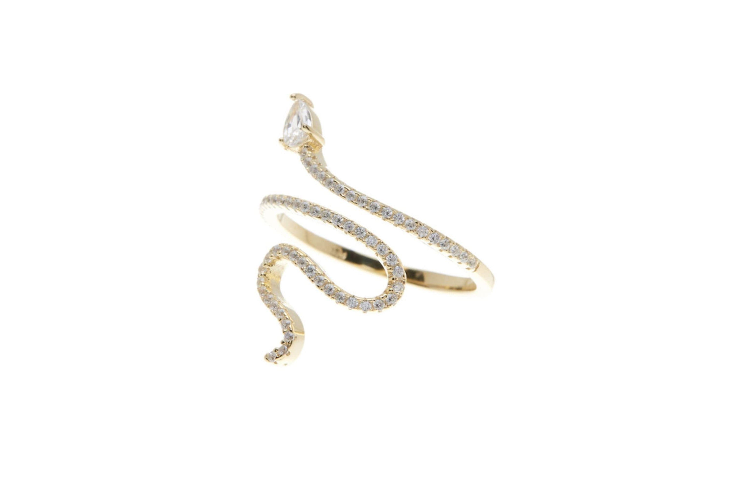 14k Gold Plated Snake Crystal Ring