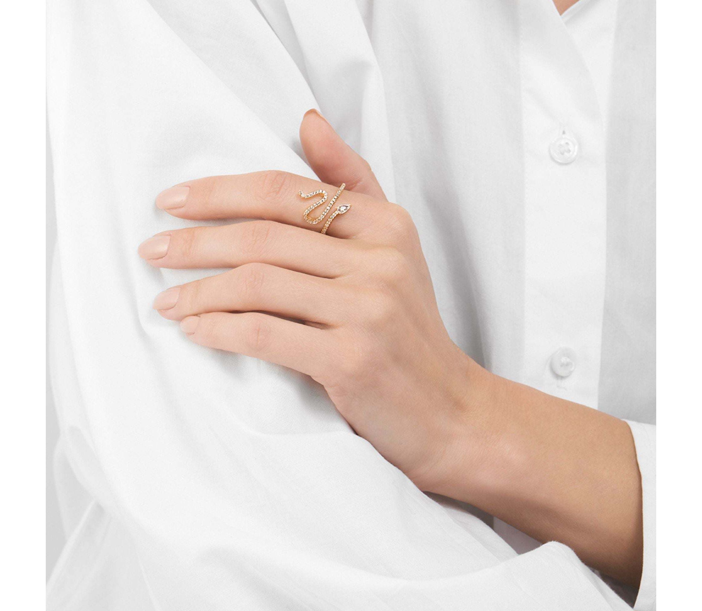 14k Gold Plated Snake Crystal Ring