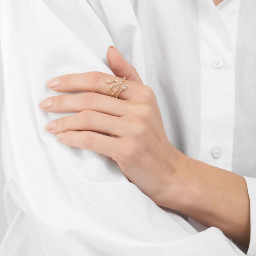 14k Gold Plated Snake Crystal Ring