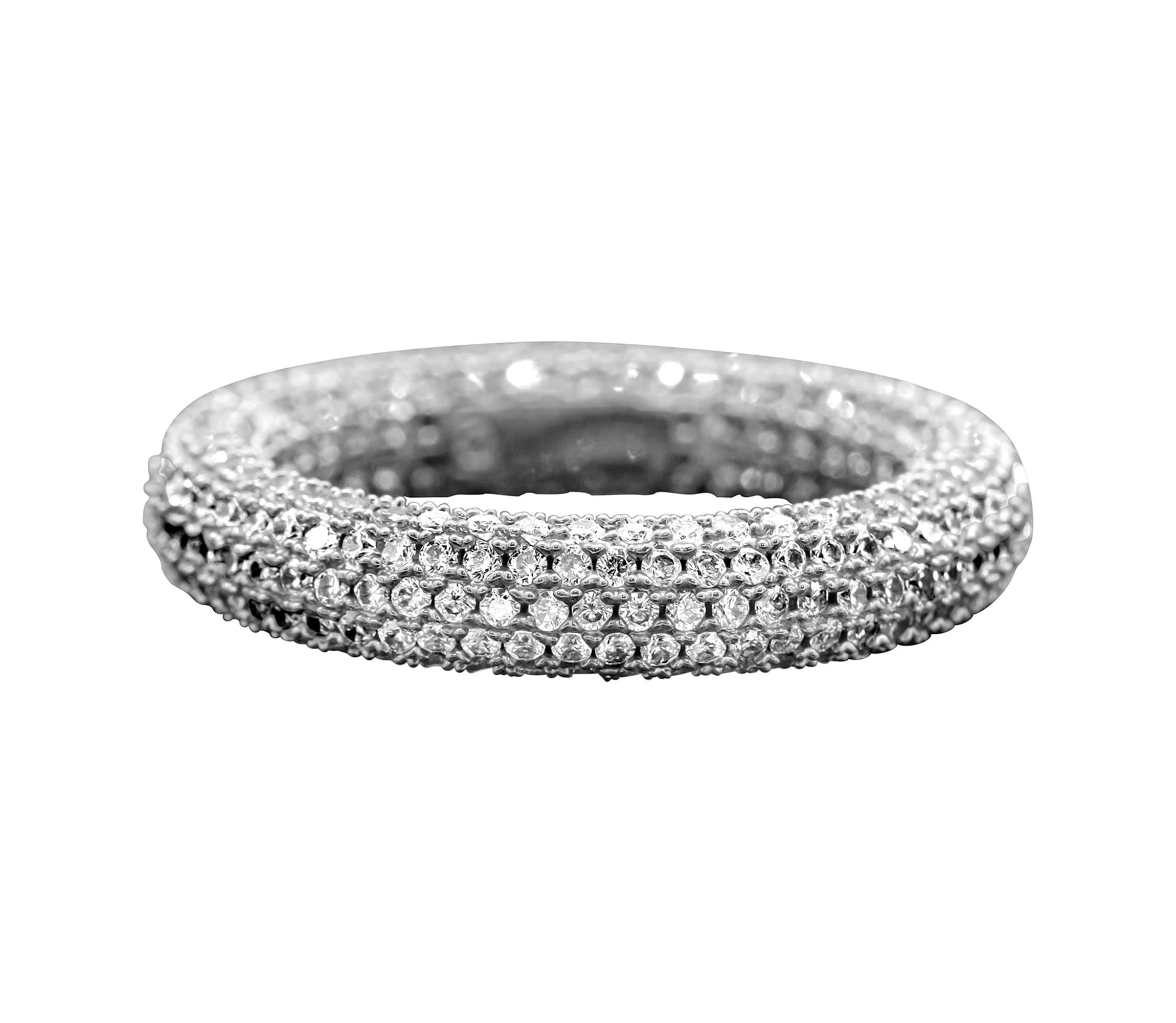 Rhodium Plated Crystal Eternity Rounded Band Ring