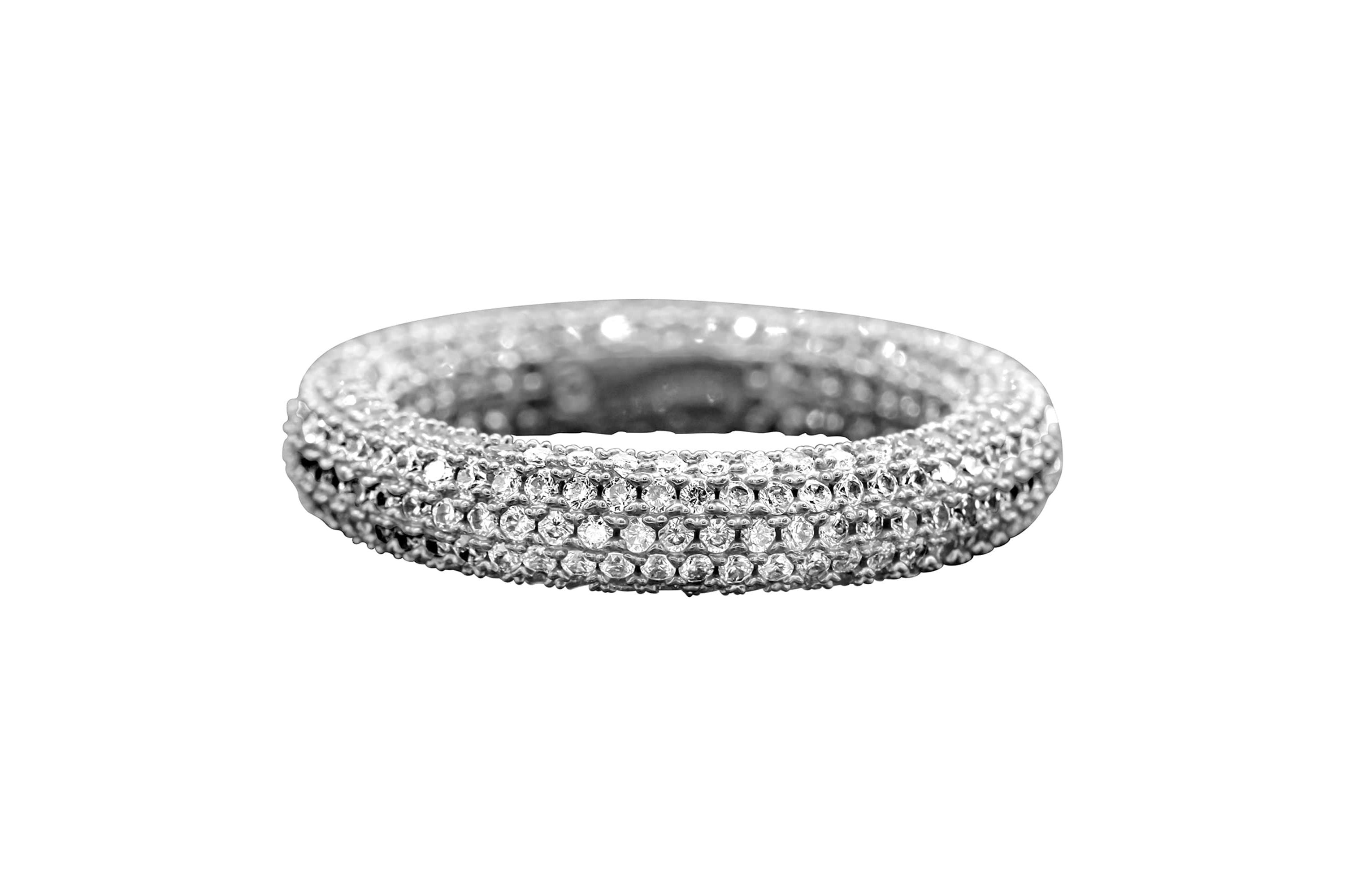 Rhodium Plated Crystal Eternity Rounded Band Ring