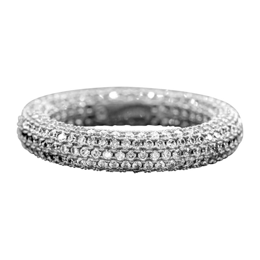 Rhodium Plated Crystal Eternity Rounded Band Ring
